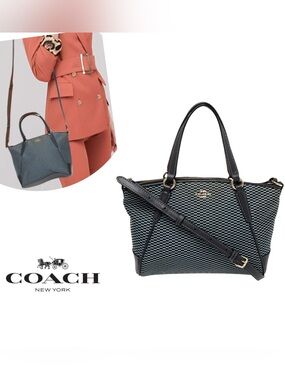 Coach Small Kelsey Navy Woven Satchel Bag